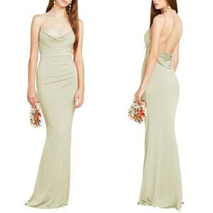Katie May Sage Green Cowl Neck Lace Back Fitted Formal Event Surreal Gown - XL